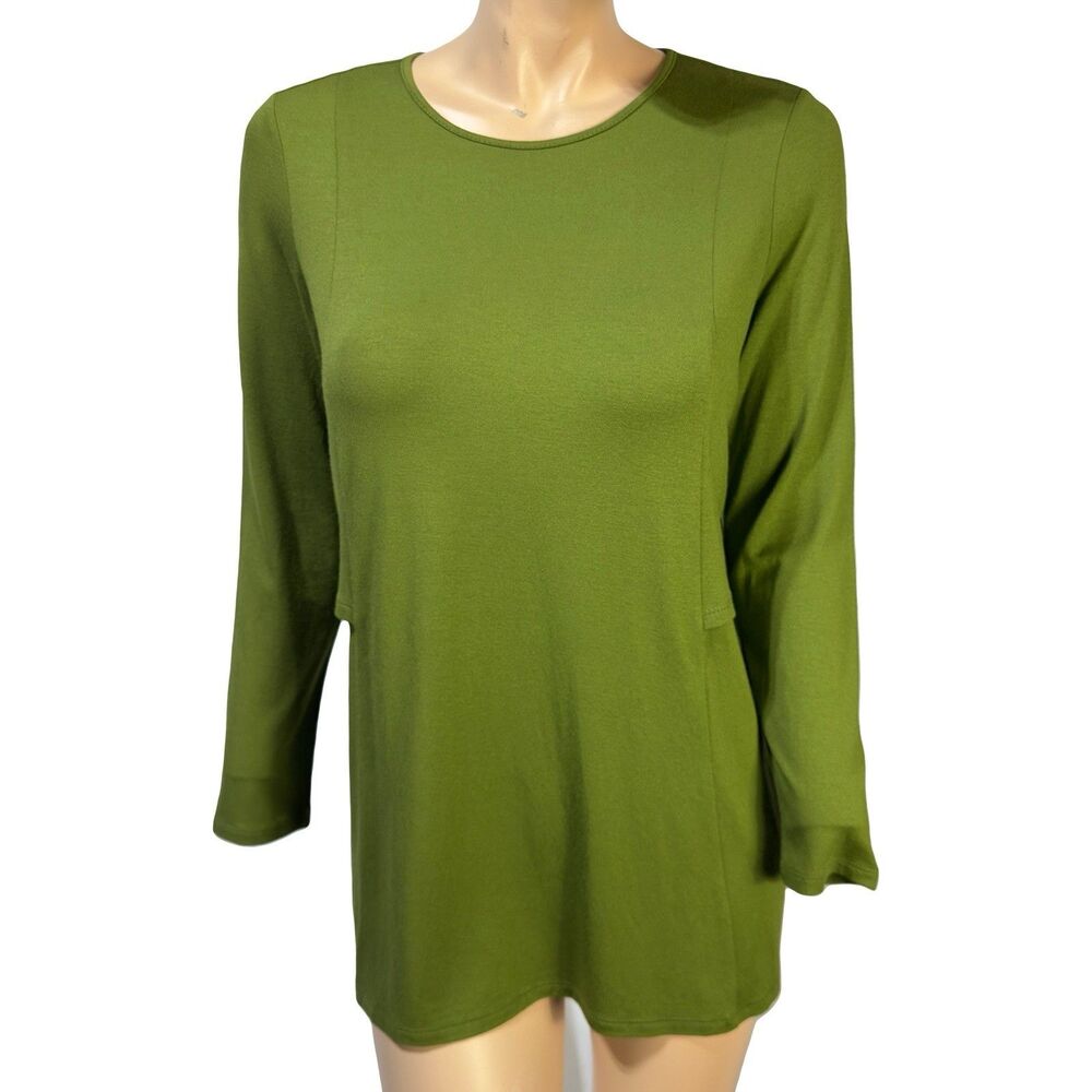 J Jill Wearever Collection Tunic Top Long Sleeve Blouse Pesto Green S P NWT